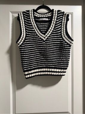 Altar'd State Black and White Striped Knit V-Neck Vest